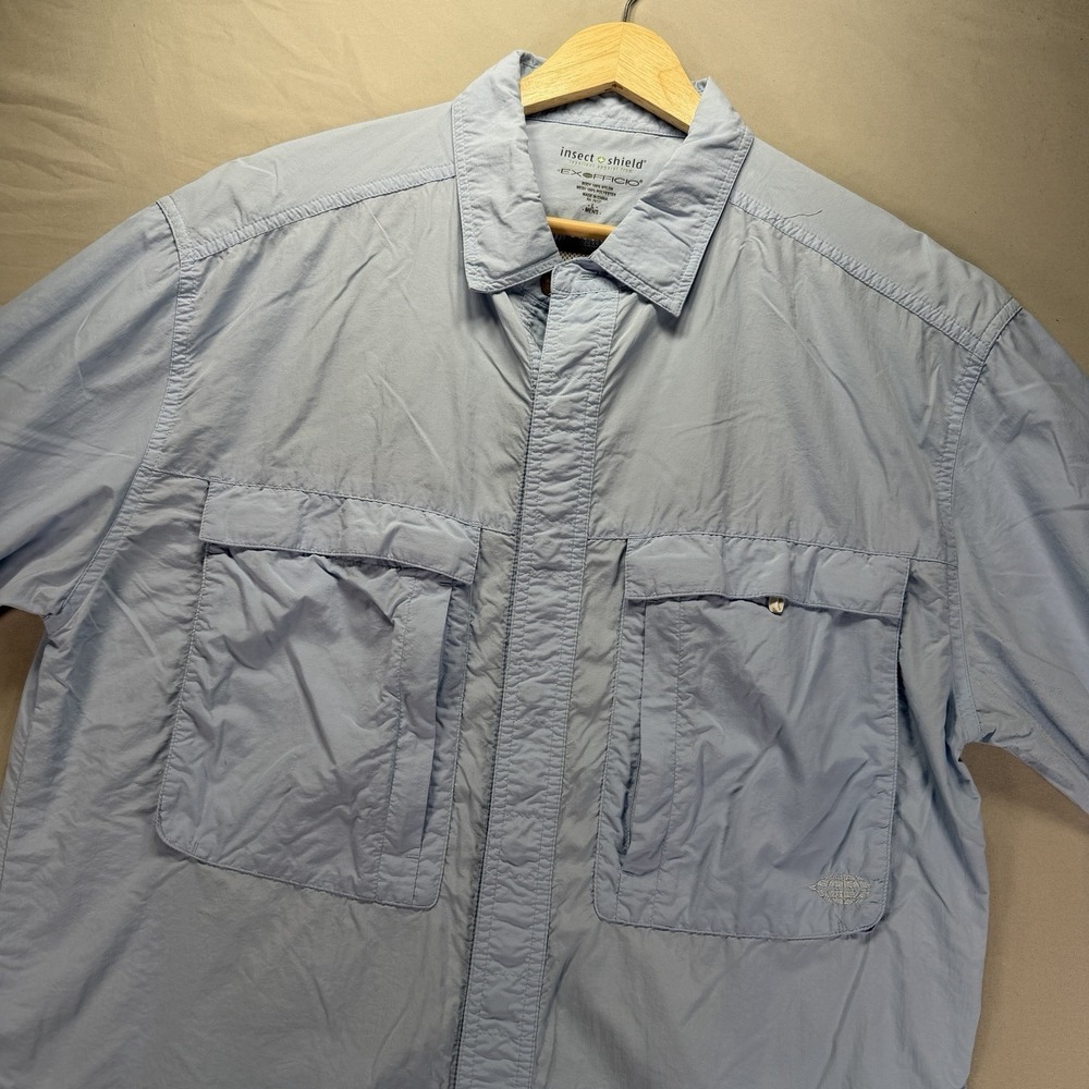 Exofficio Insect Ships Shield Shirt Mens Large Blue Button Up Long Sleeve Nylon